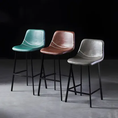 Bucket Low Back Upholstered Leather Counter Bar Stool Image - 6