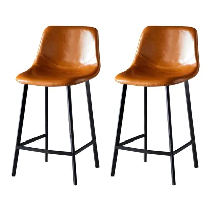 Bucket Low Back Upholstered Leather Counter Bar Stool Image - 43