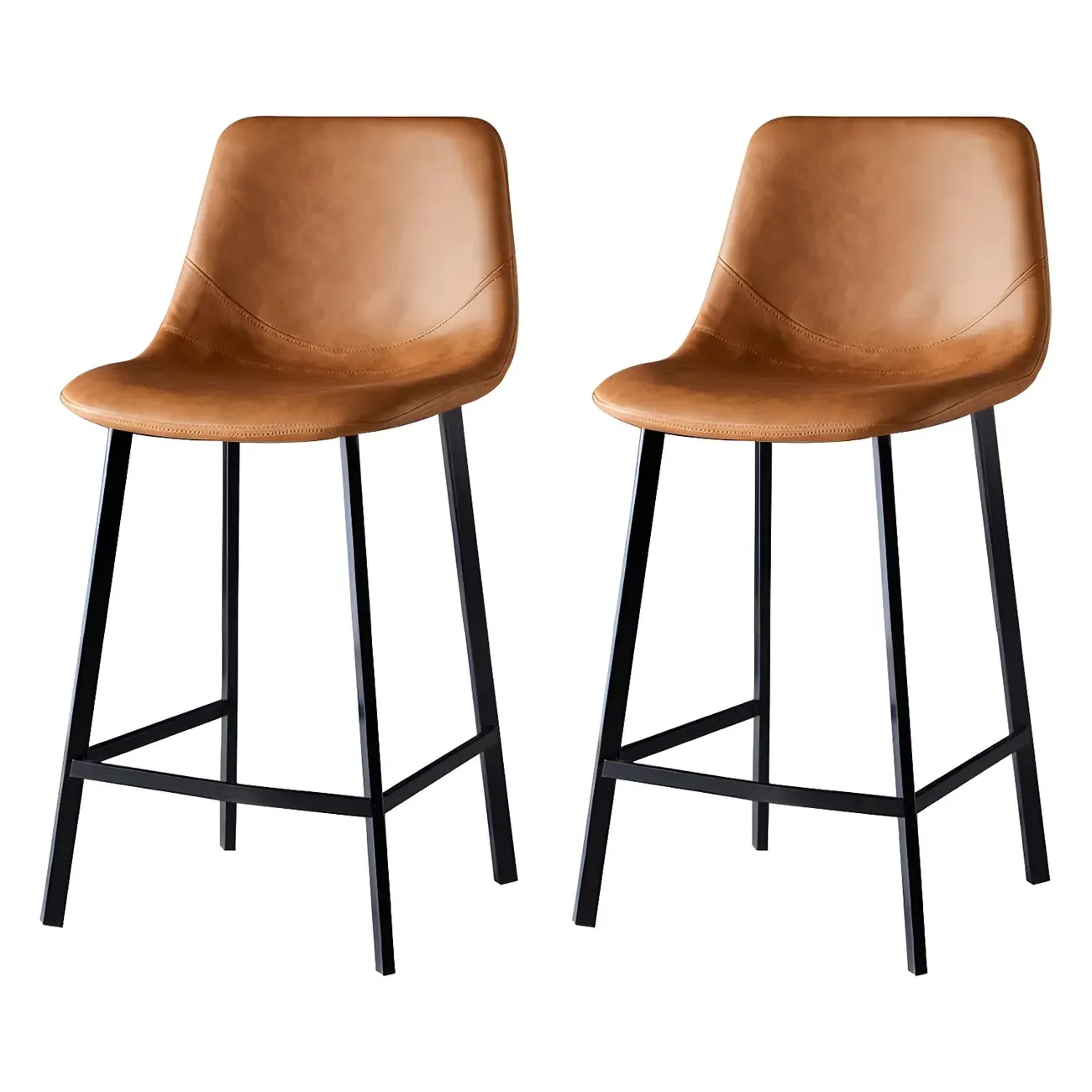 Bucket Low Back Upholstered Leather Counter Bar Stool Image - 70