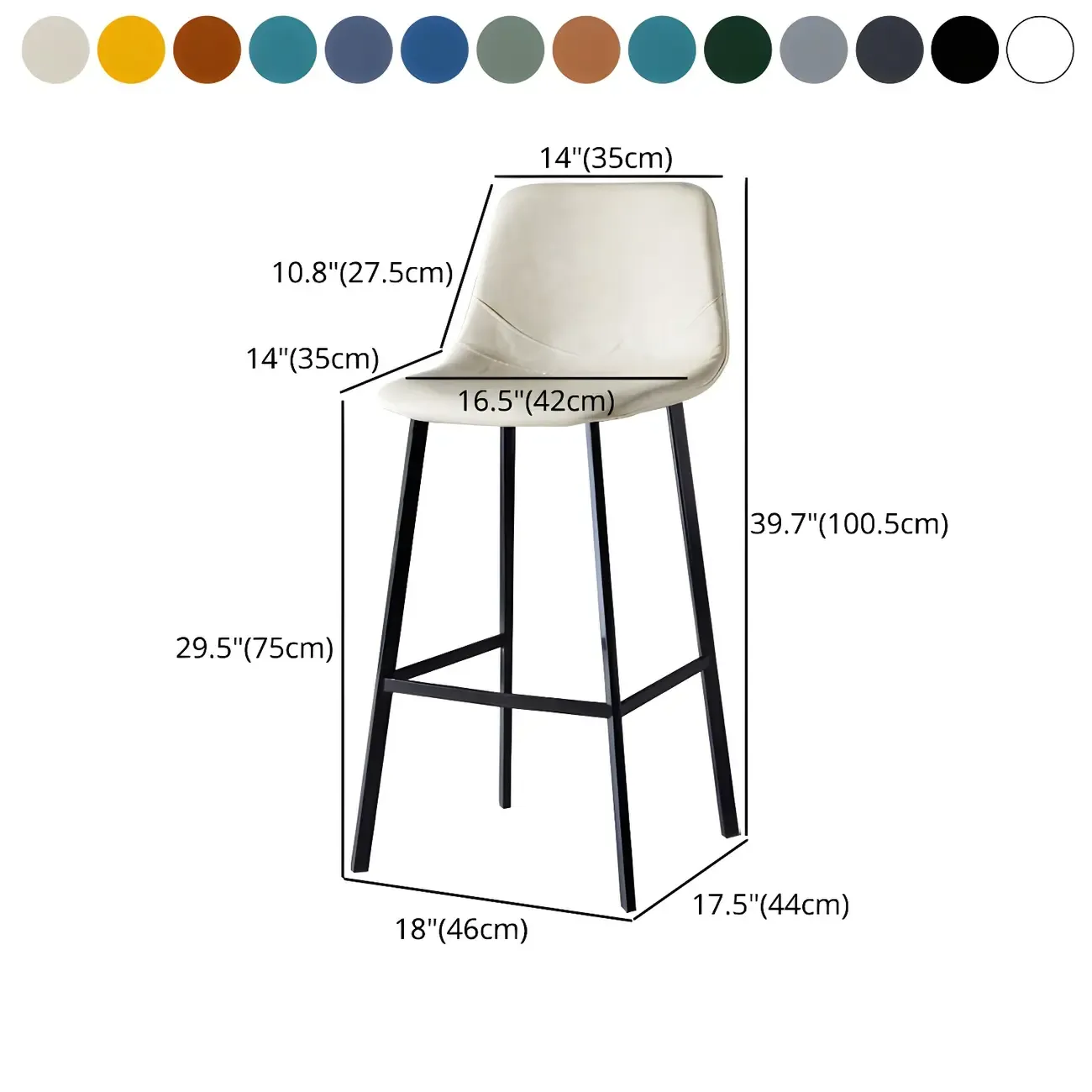 Bucket Low Back Upholstered Leather Counter Bar Stool #size