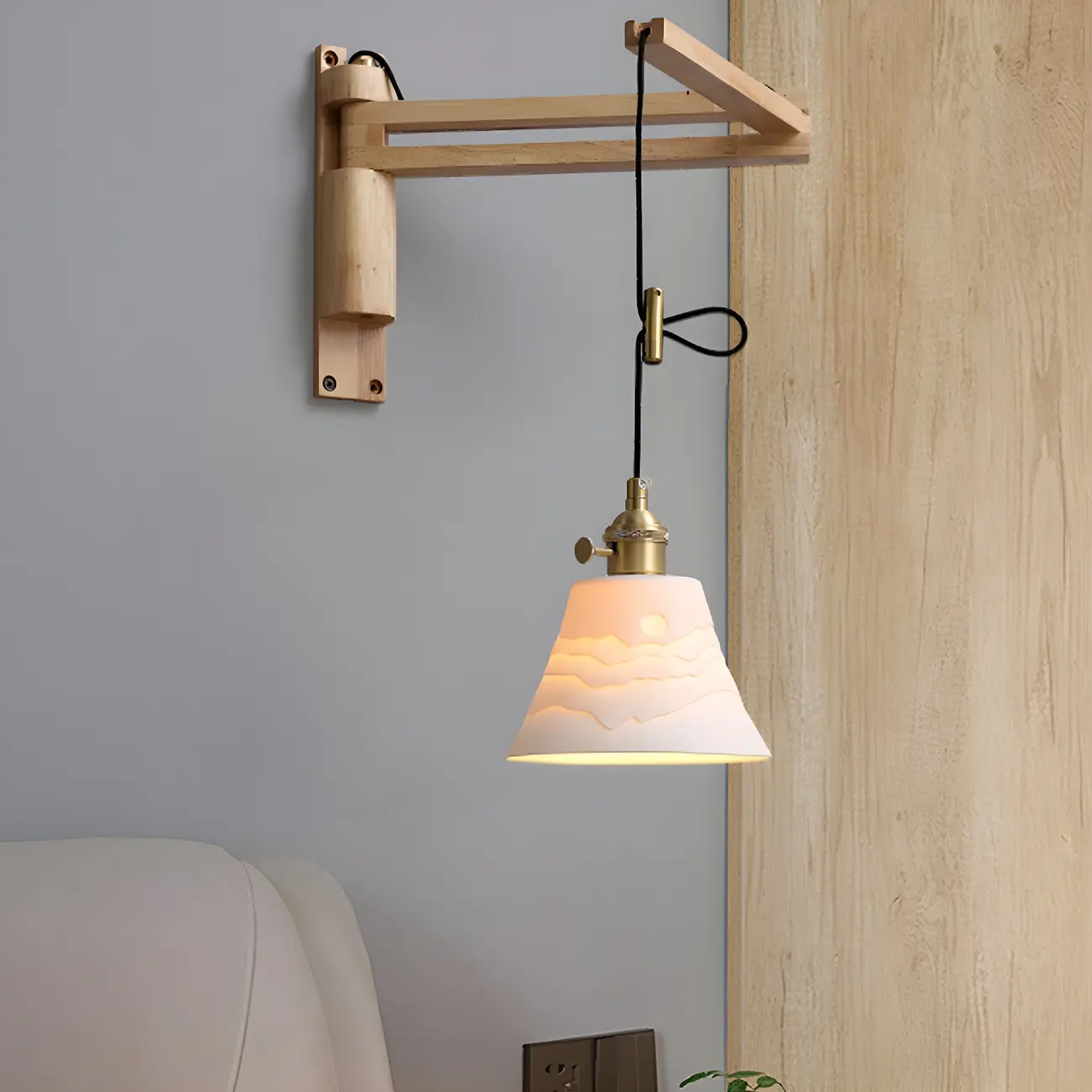 Modern Adjustable Wall Sconce with Wood for Bedroom Image - 1 | homeyfad
