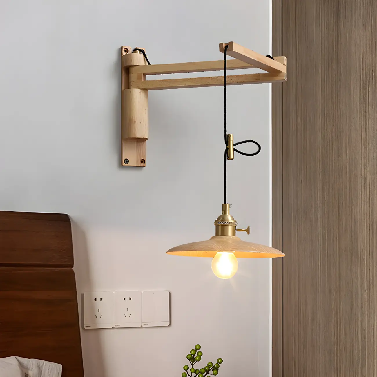 Modern Adjustable Wall Sconce with Wood for Bedroom Image - 4 | homeyfad