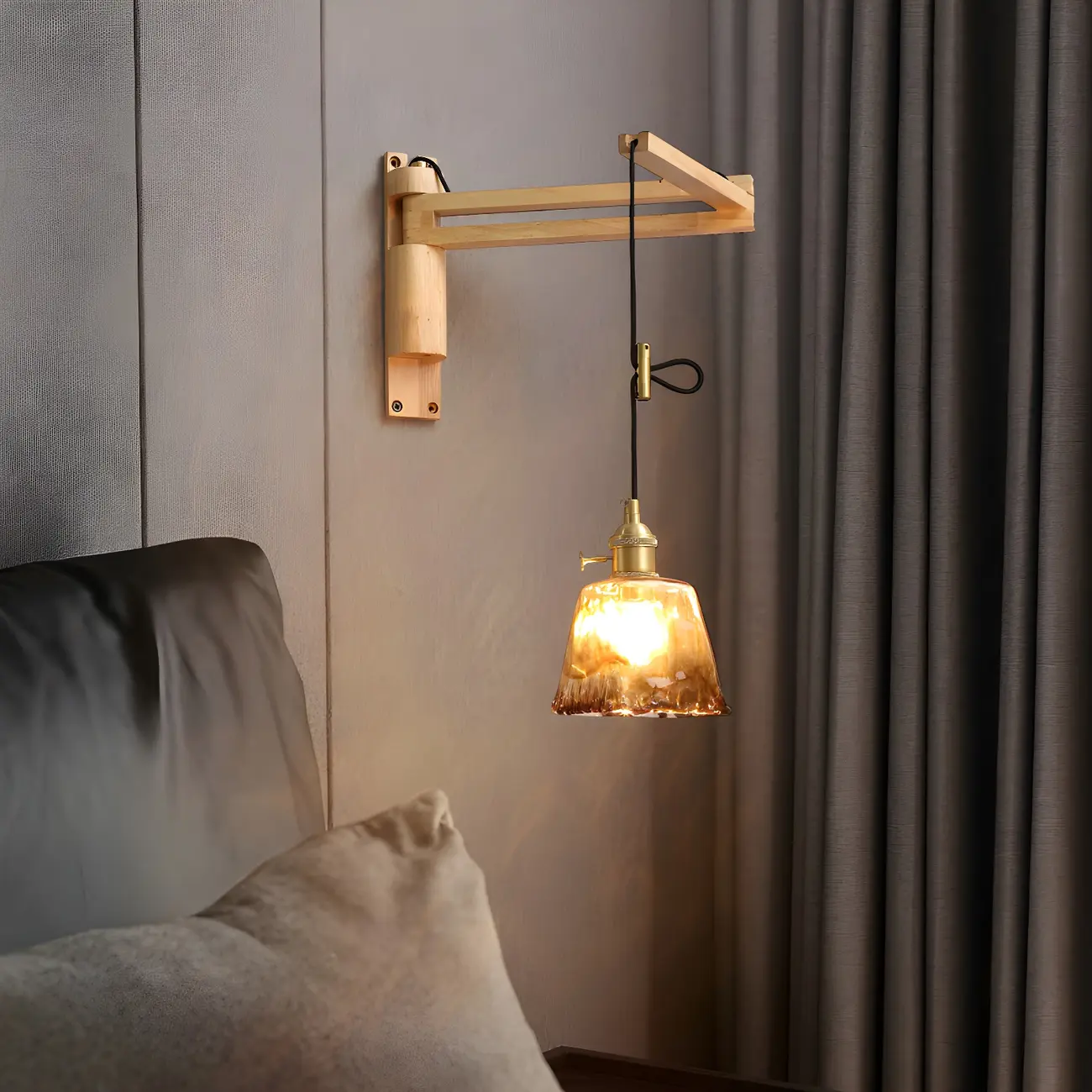 Modern Adjustable Wall Sconce with Wood for Bedroom Image - 7 | homeyfad