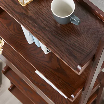 Scandinavian Wood Walnut 5-Tier Ladder Bookcase Image - 5