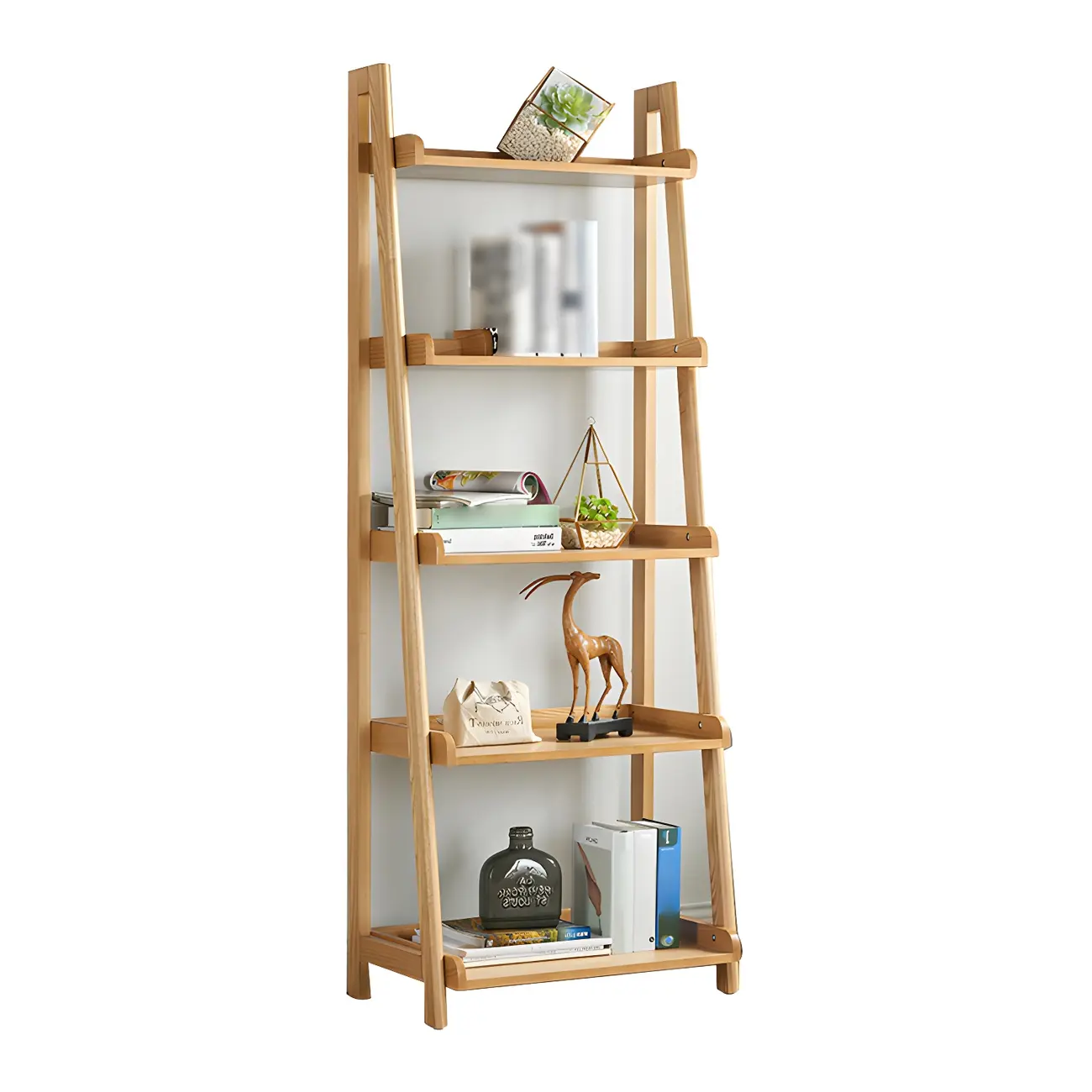 Scandinavian Wood Walnut 5-Tier Ladder Bookcase Image - 7 | homeyfad