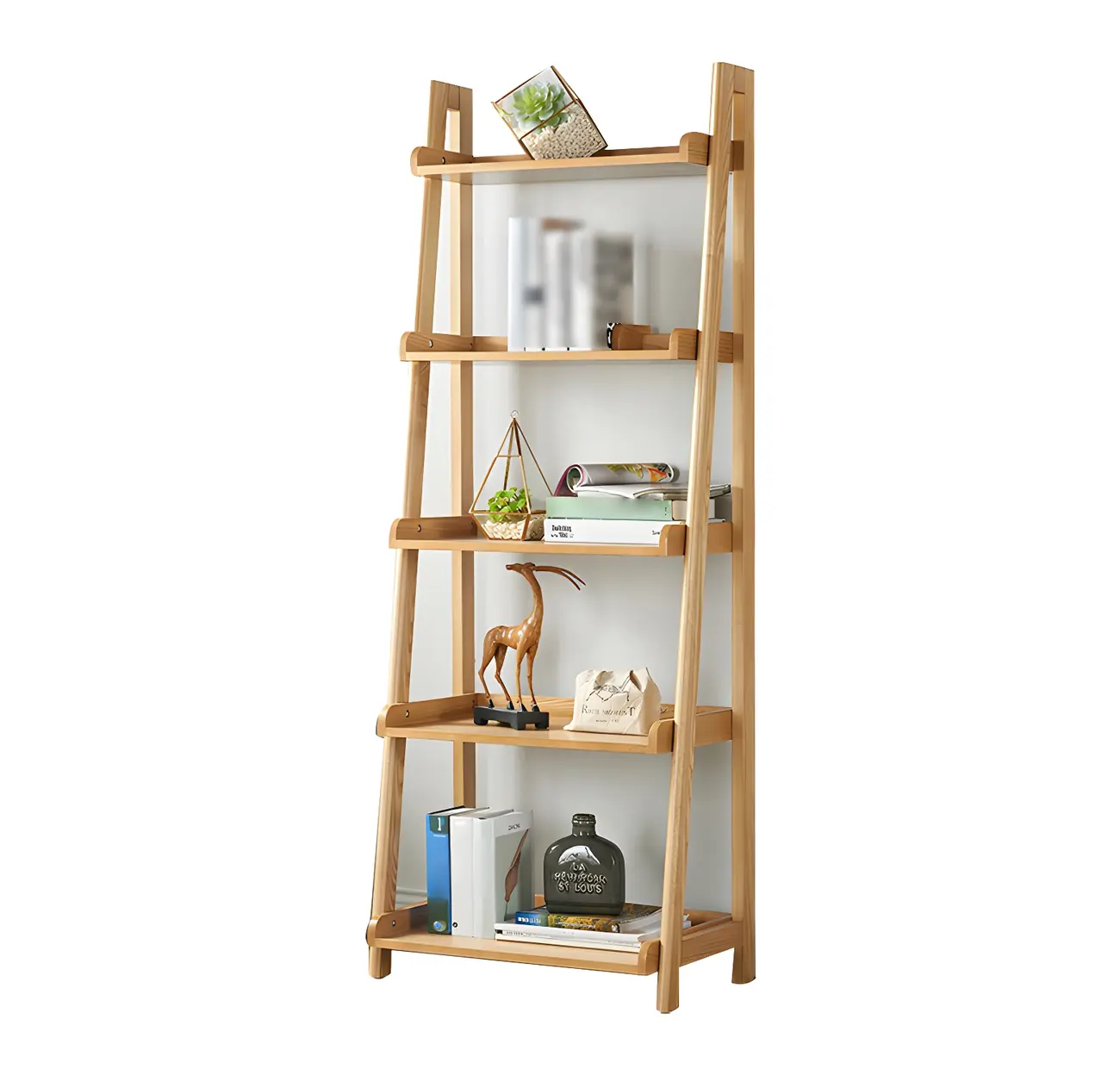 Scandinavian Wood Walnut 5-Tier Ladder Bookcase Image - 10 | homeyfad