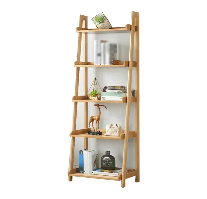Scandinavian Wood Walnut 5-Tier Ladder Bookcase Image - 10