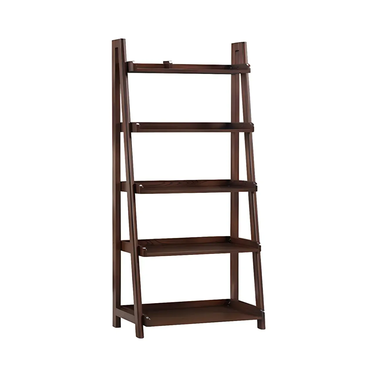Scandinavian Wood Walnut 5-Tier Ladder Bookcase Image - 11