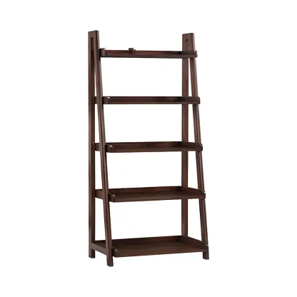Scandinavian Wood Walnut 5-Tier Ladder Bookcase Image - 11