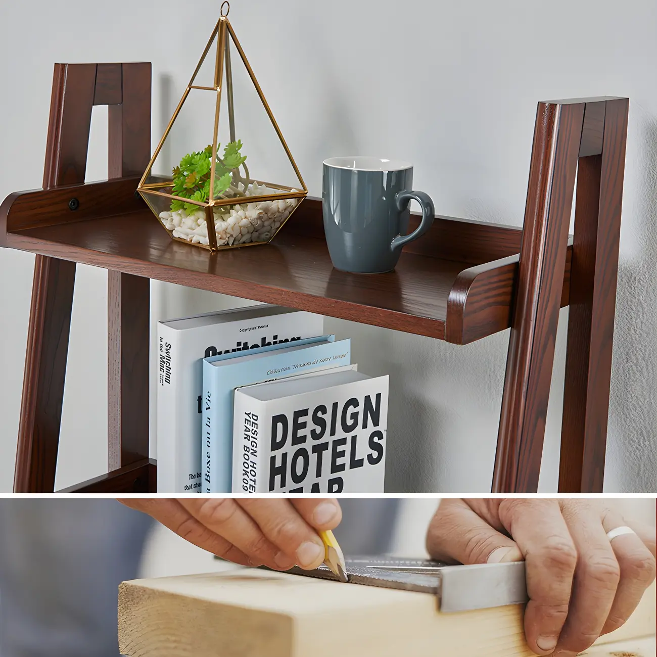 Scandinavian Wood Walnut 5-Tier Ladder Bookcase Image - 14 | homeyfad