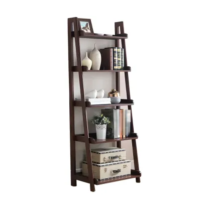 Scandinavian Wood Walnut 5-Tier Ladder Bookcase Image - 15
