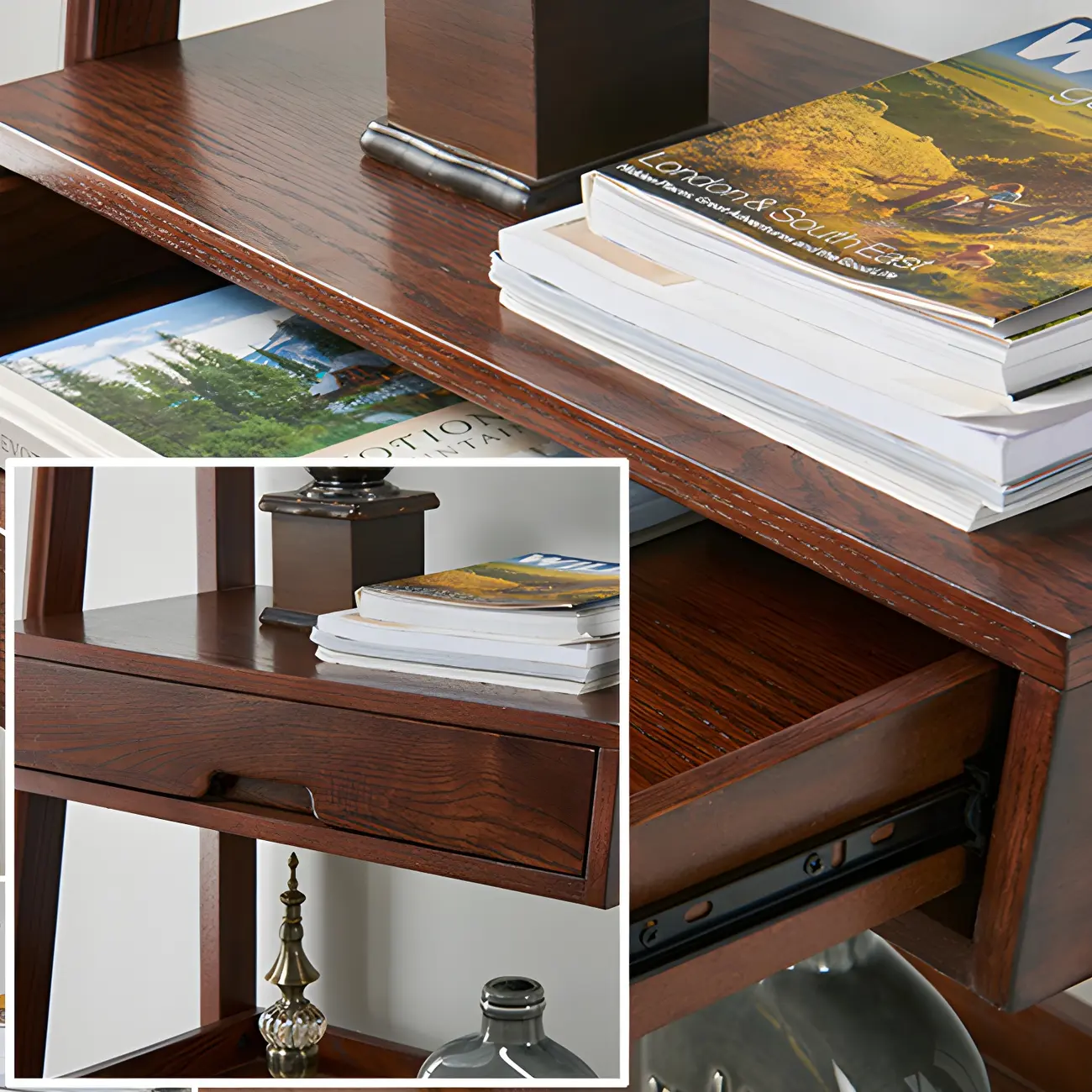 Scandinavian Wood Walnut 5-Tier Ladder Bookcase Image - 16 | homeyfad