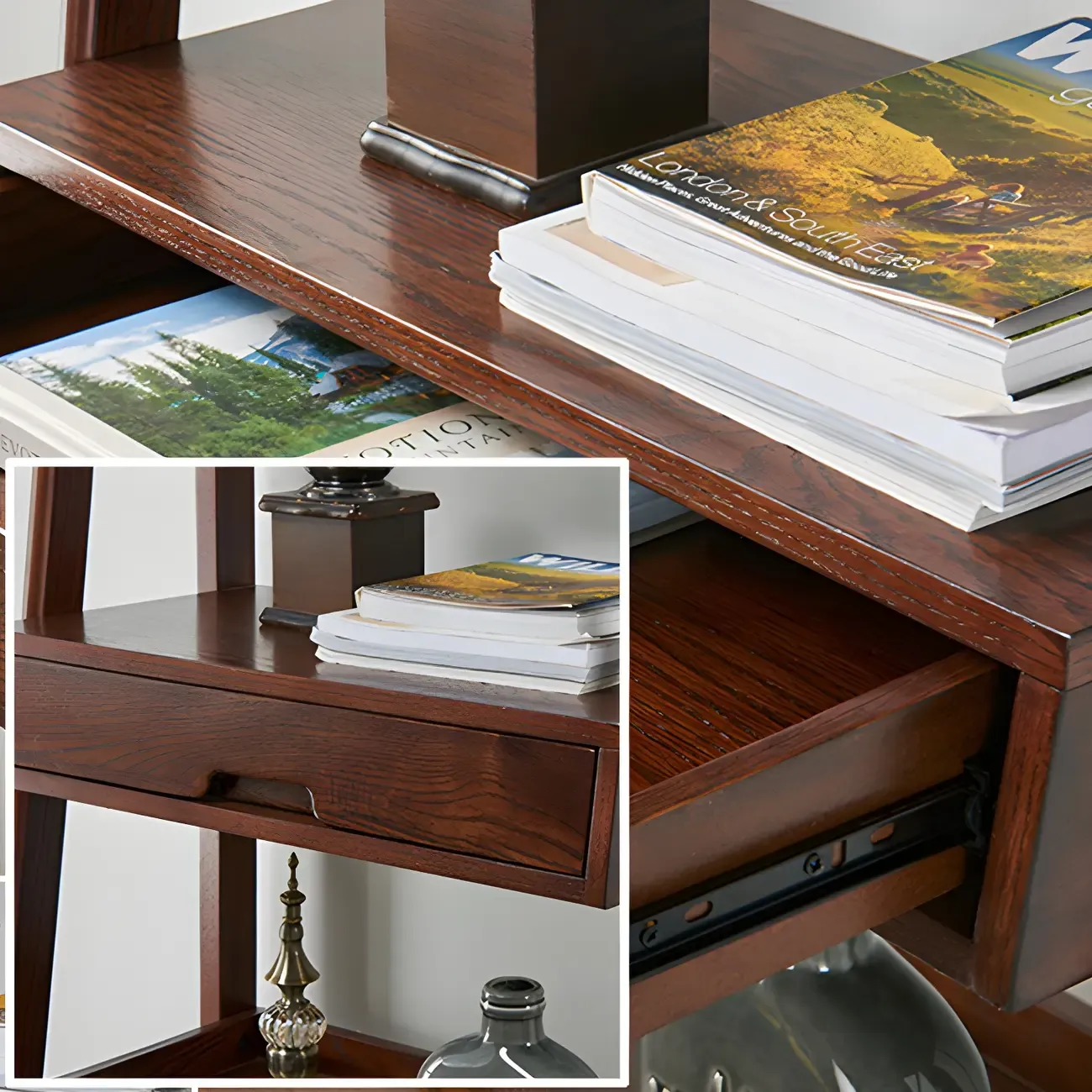 Scandinavian Wood Walnut 5-Tier Ladder Bookcase Image - 16