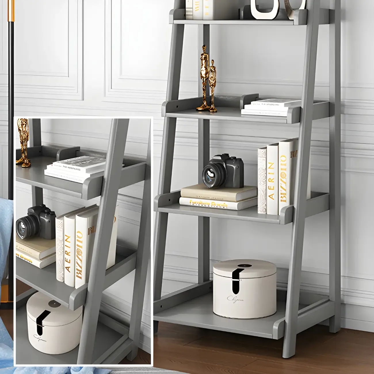 Scandinavian Wood Walnut 5-Tier Ladder Bookcase Image - 17