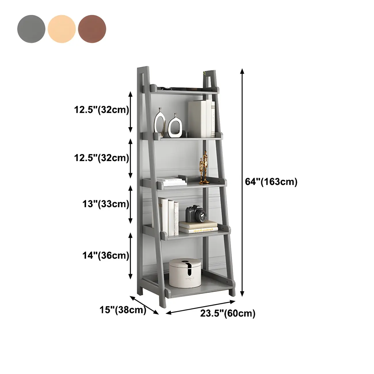 Scandinavian Wood Walnut 5-Tier Ladder Bookcase #size | homeyfad