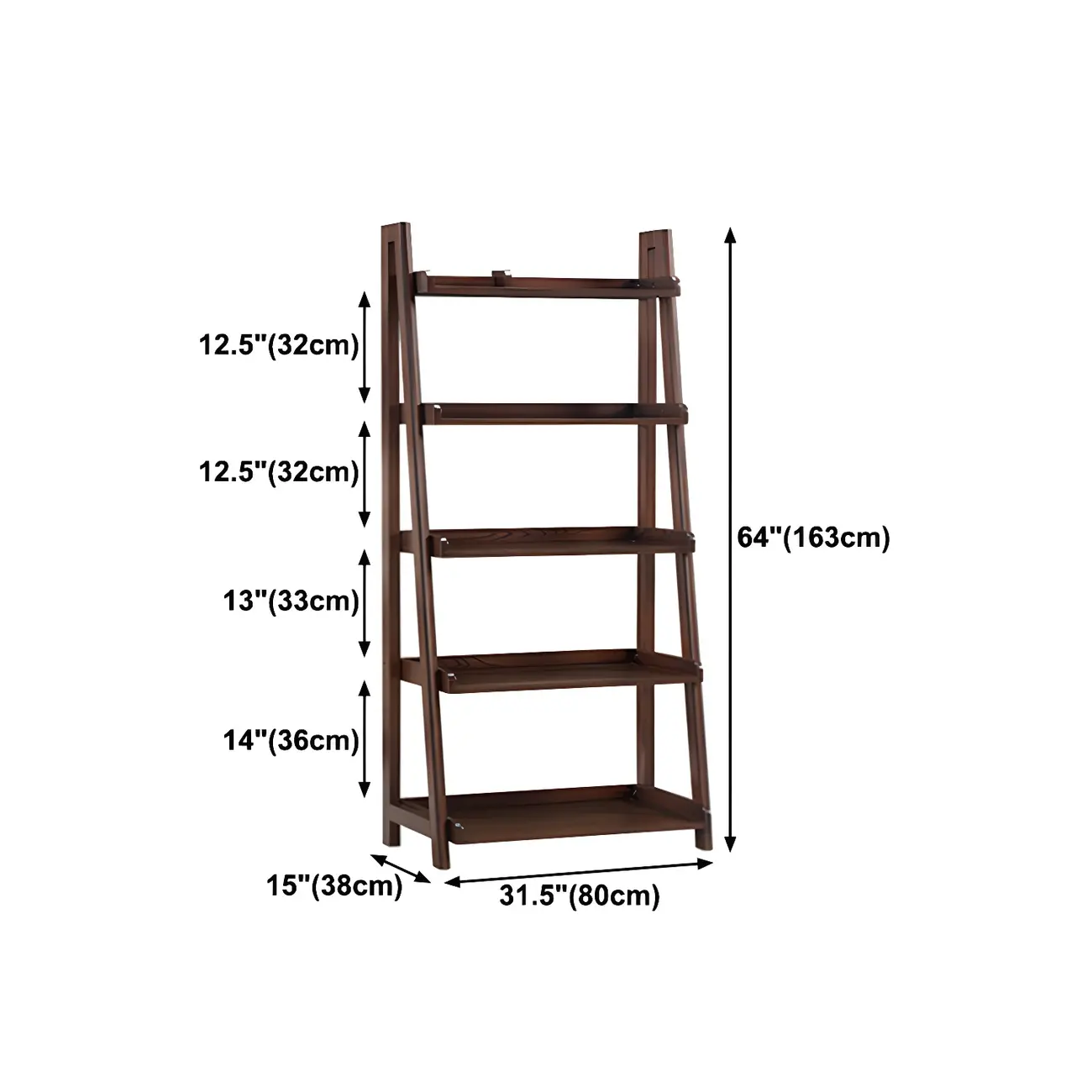 Scandinavian Wood Walnut 5-Tier Ladder Bookcase Image - 21 | homeyfad