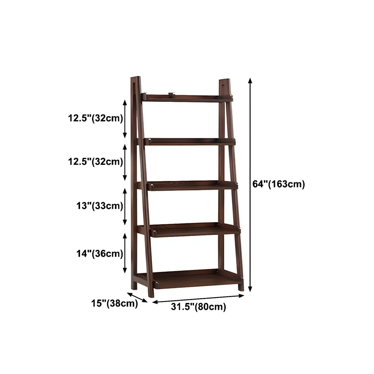Scandinavian Wood Walnut 5-Tier Ladder Bookcase Image - 21
