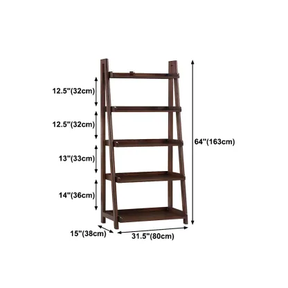 Scandinavian Wood Walnut 5-Tier Ladder Bookcase Image - 21