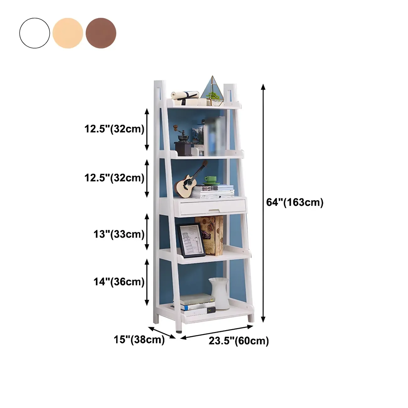 Scandinavian Wood Walnut 5-Tier Ladder Bookcase Image - 22