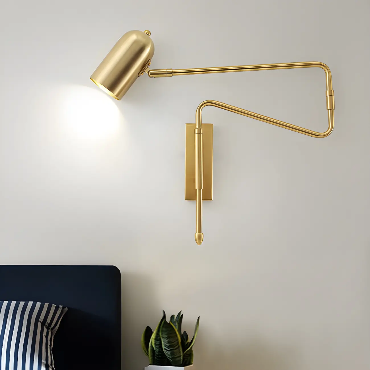 Modern Brass Black Adjustable Swing Arm Wall Light Image - 3 | homeyfad