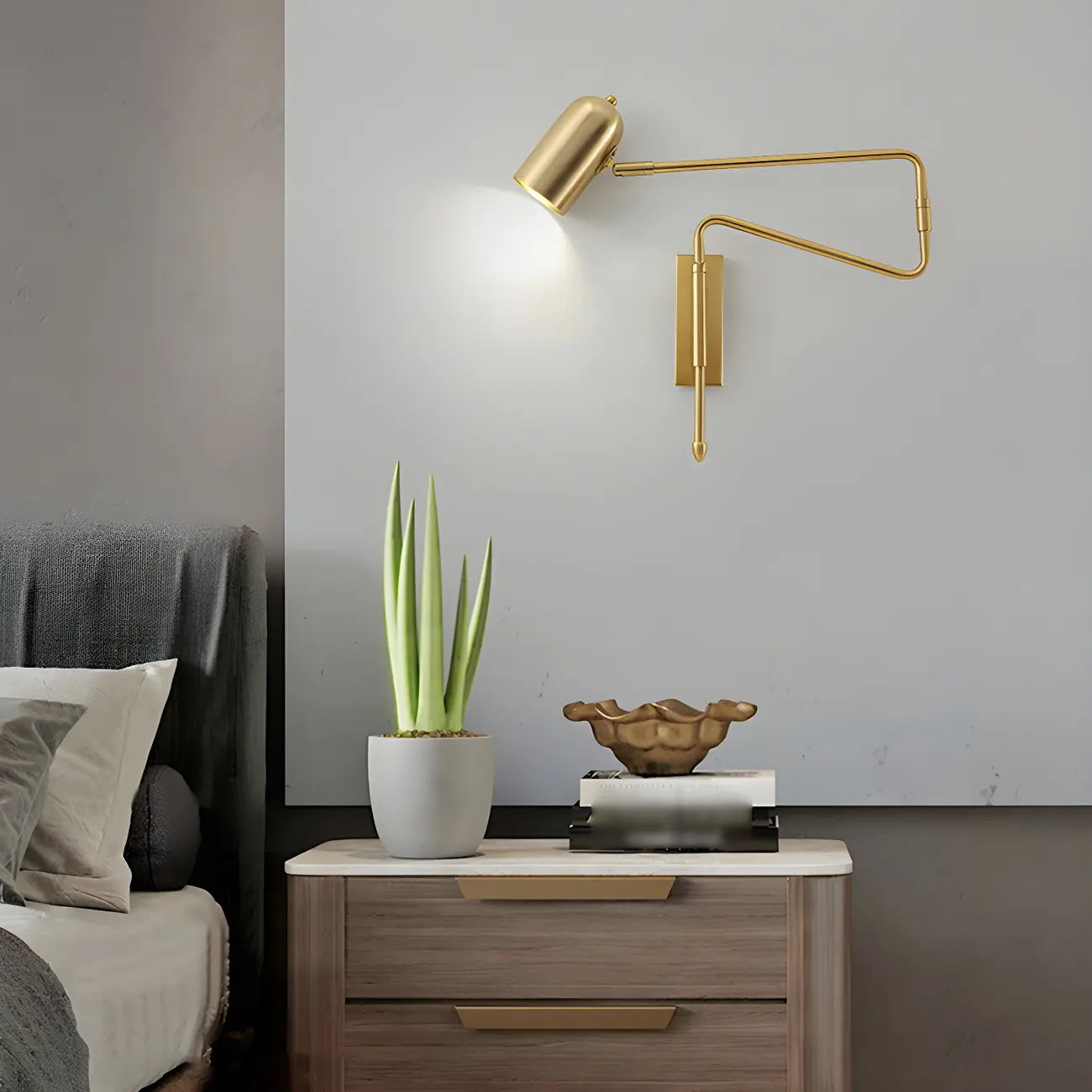 Modern Brass Black Adjustable Swing Arm Wall Light Image - 1 | homeyfad