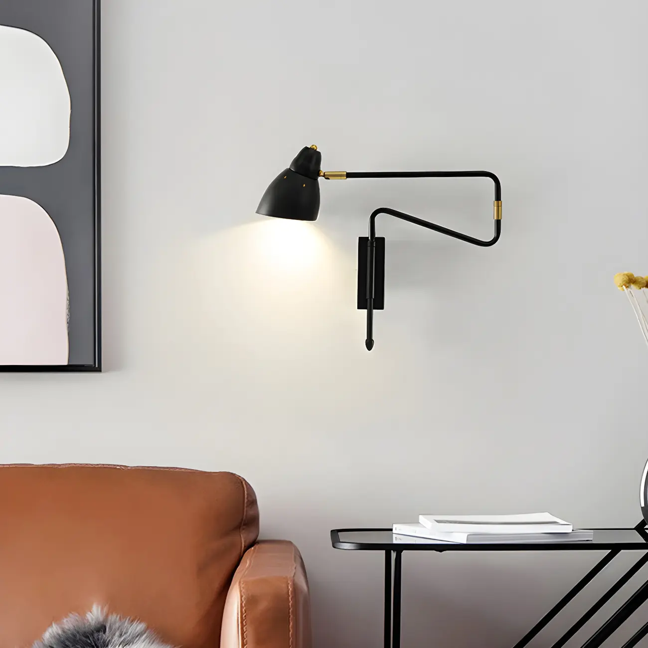 Modern Brass Black Adjustable Swing Arm Wall Light Image - 2 | homeyfad