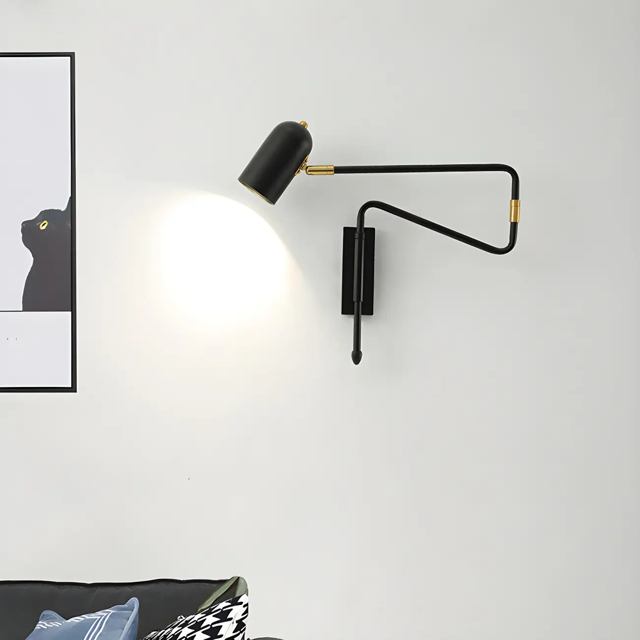 Modern Brass Black Adjustable Swing Arm Wall Light Image - 4 | homeyfad