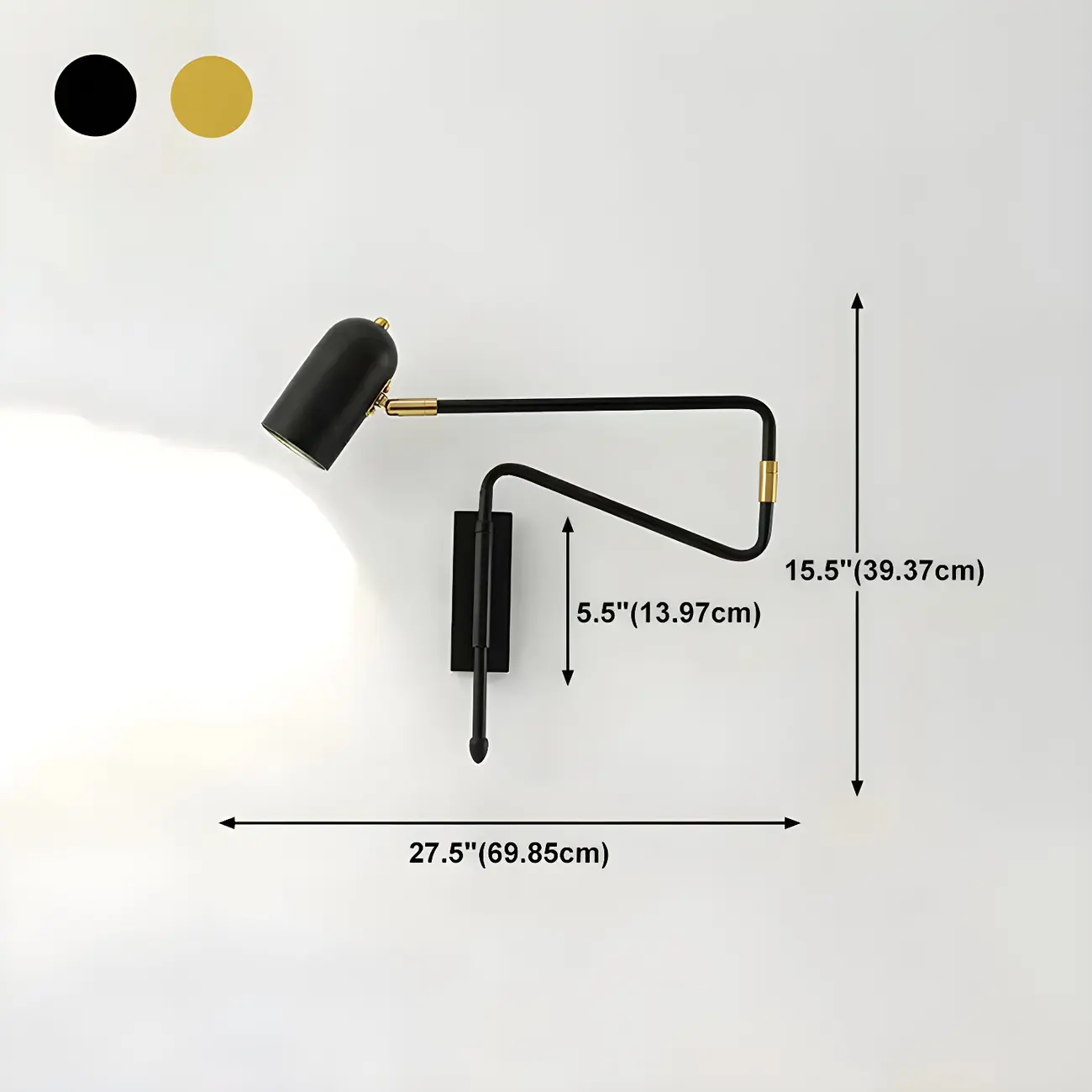 Modern Brass Black Adjustable Swing Arm Wall Light #size | homeyfad