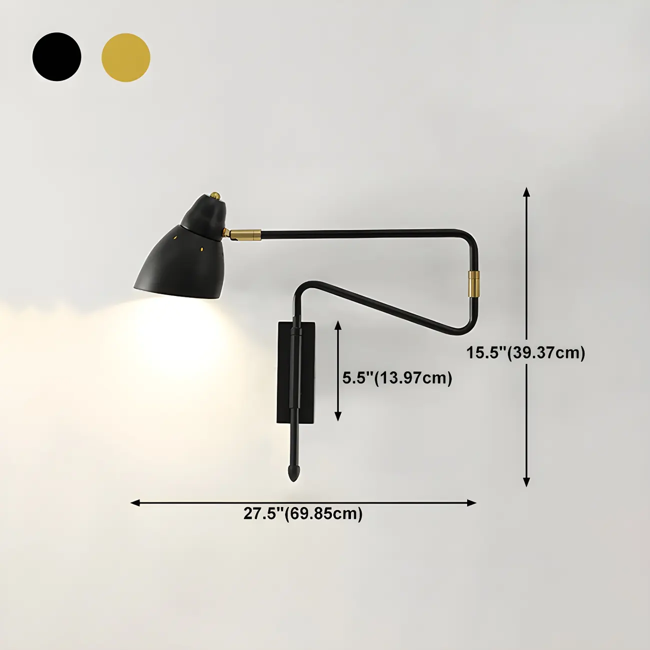 Modern Brass Black Adjustable Swing Arm Wall Light Image - 14 | homeyfad