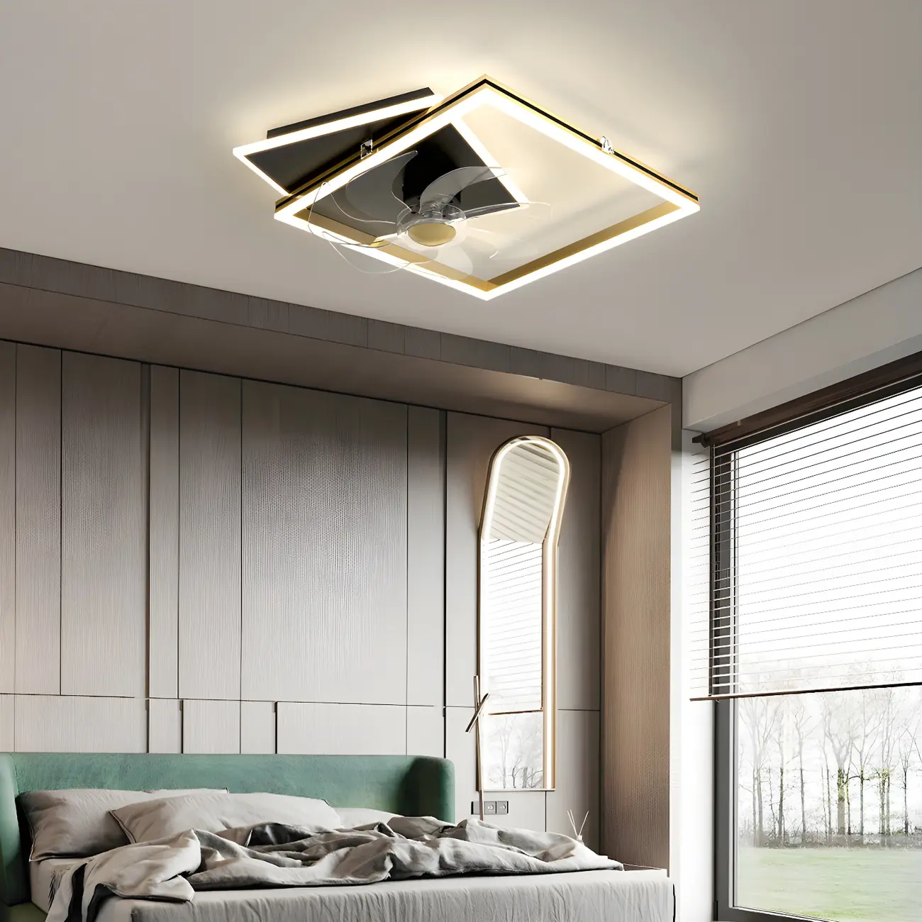 Modern Metal Geometry LED Ceiling Fan with Light Image - 1 | homeyfad
