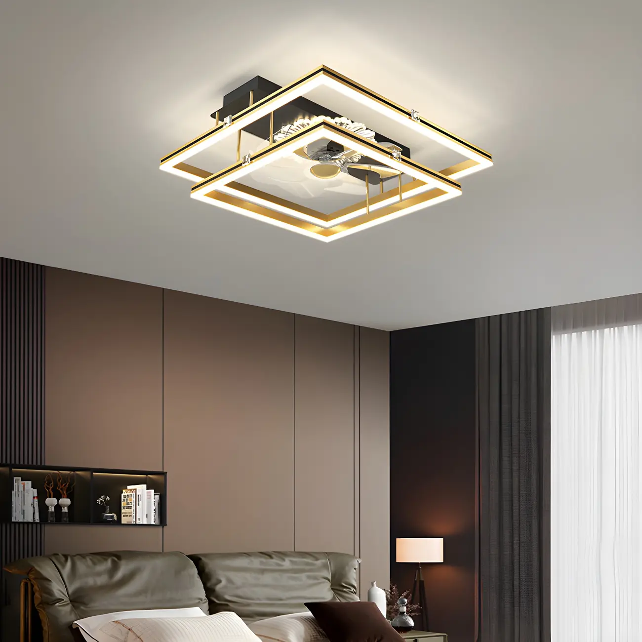Modern Metal Geometry LED Ceiling Fan with Light Image - 2 | homeyfad