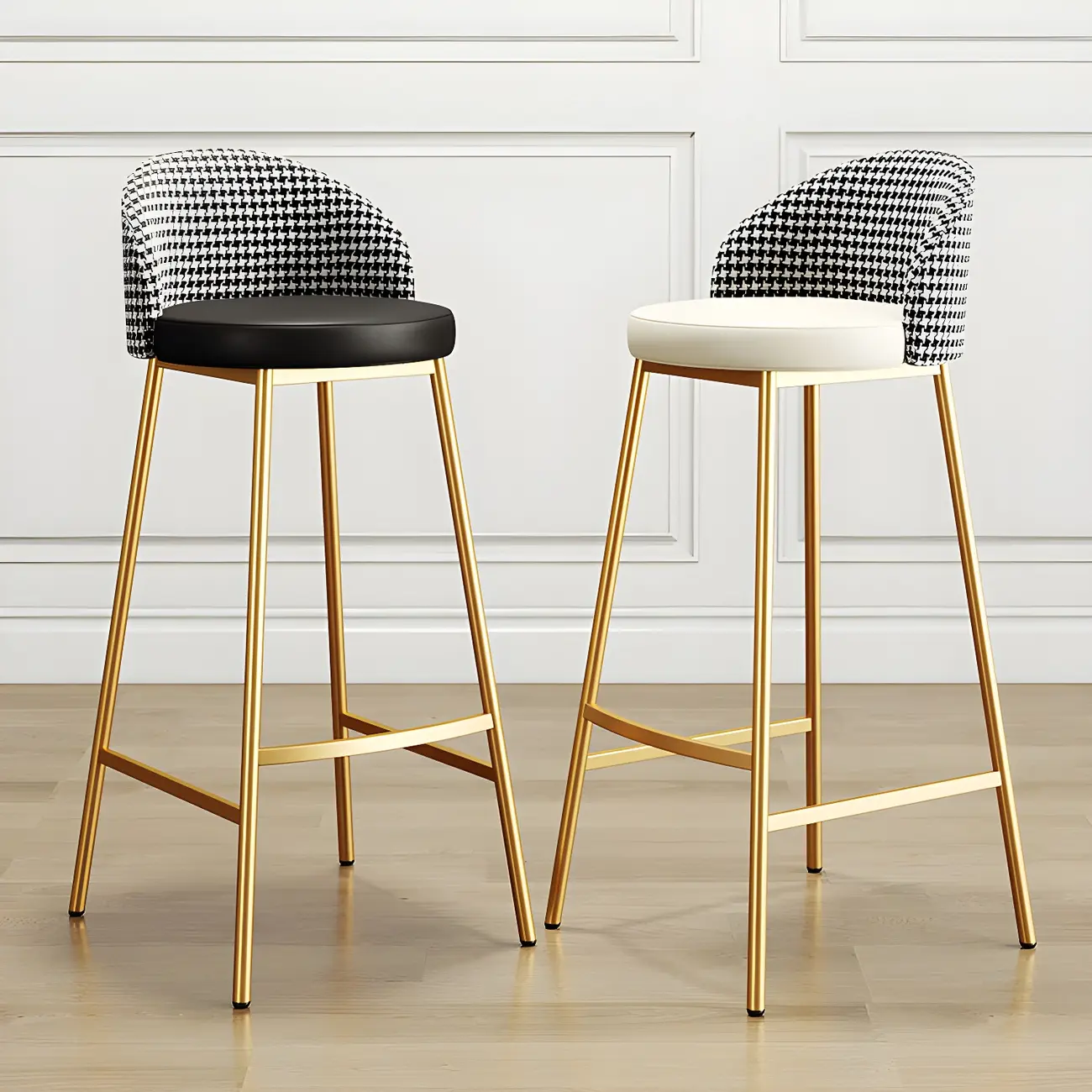 Round Leather Counter Bar Stools with Curved Back Image - 1 | homeyfad