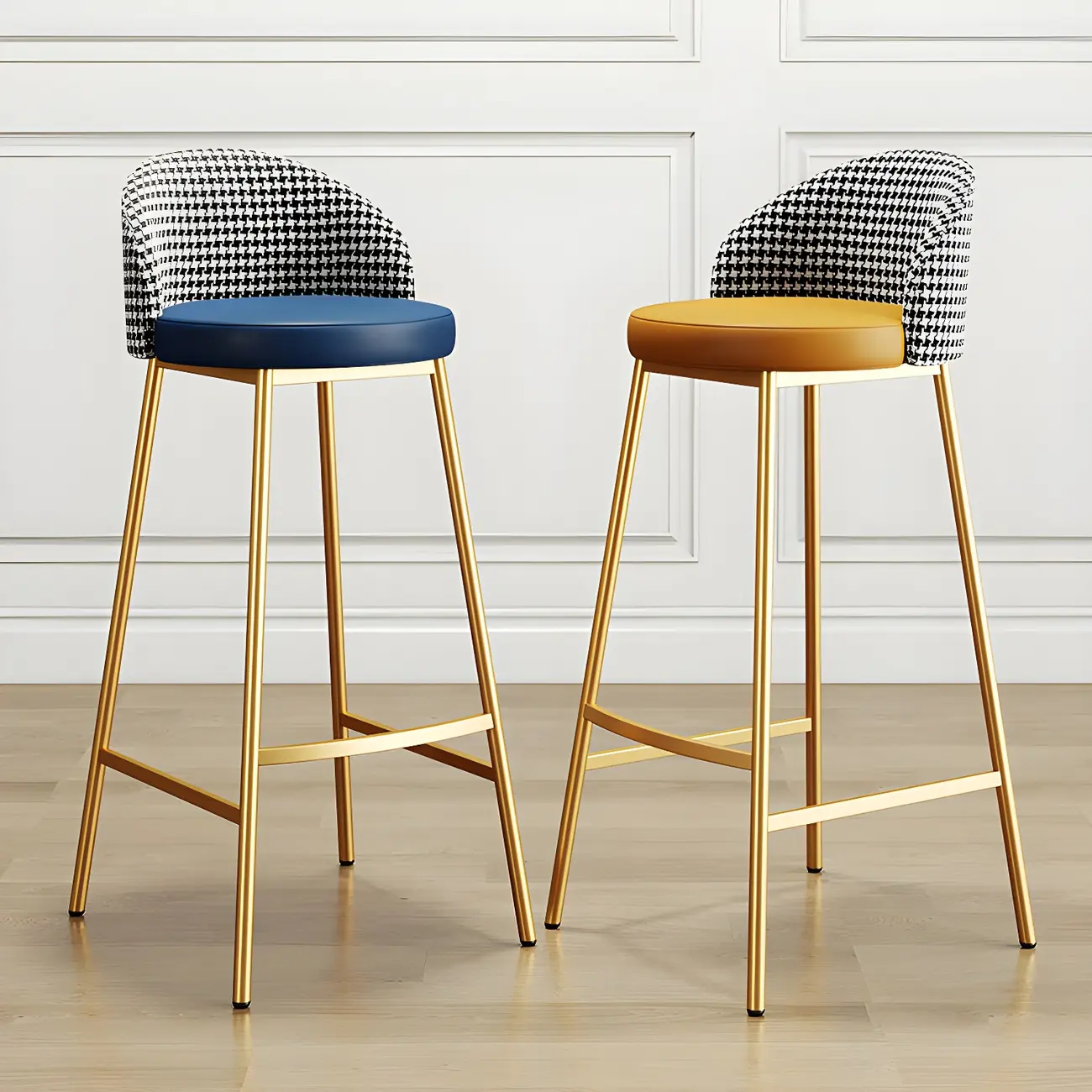 Round Leather Counter Bar Stools with Curved Back Image - 2 | homeyfad