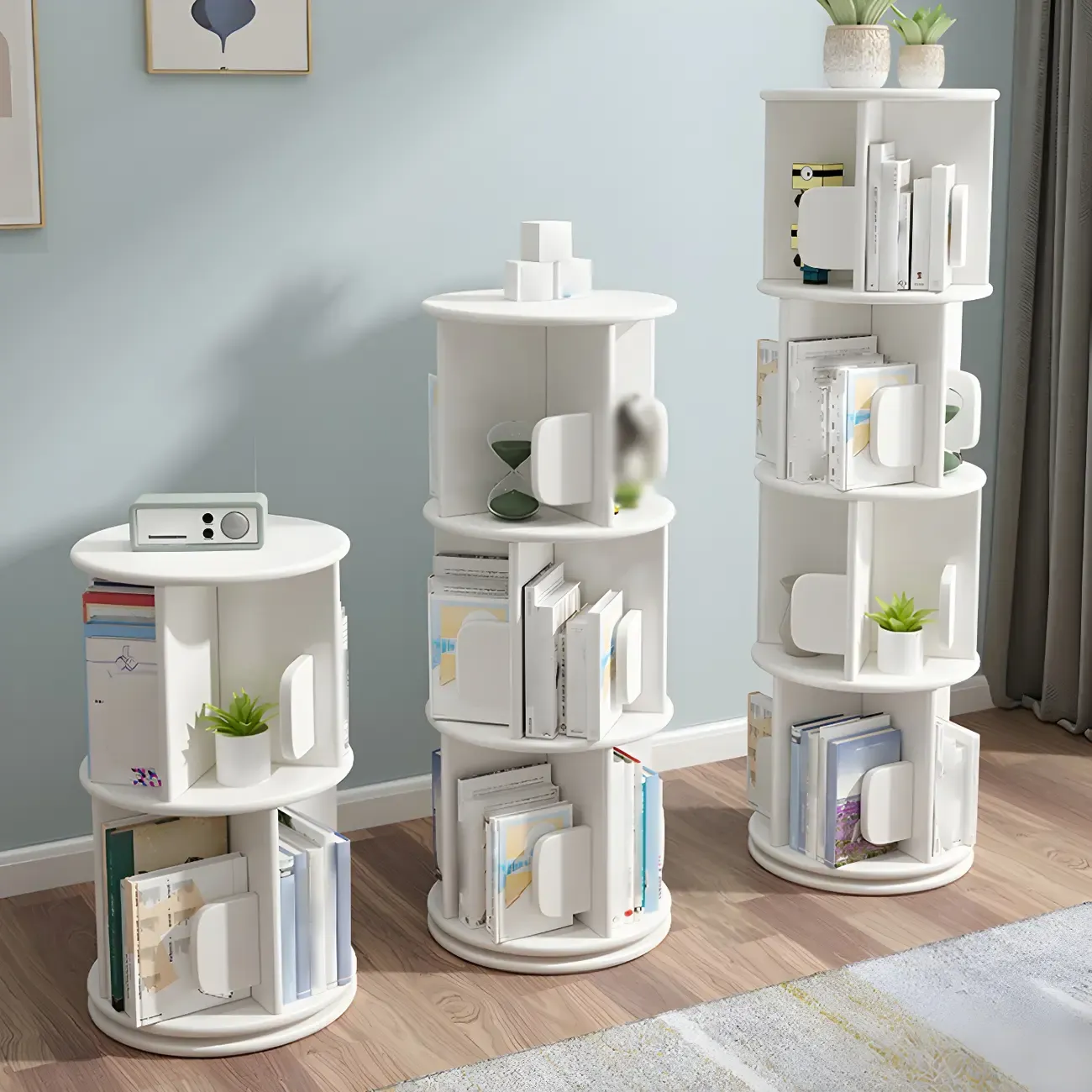 Rotatable Modern Solid Wood Geometric Display Bookcase Image - 3