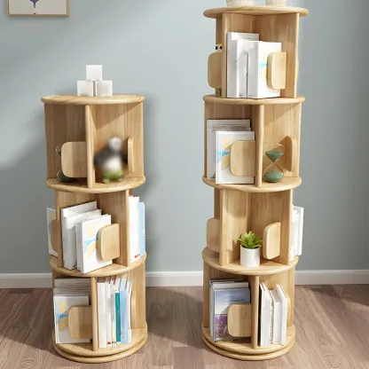 Rotatable Modern Solid Wood Geometric Display Bookcase Image - 4