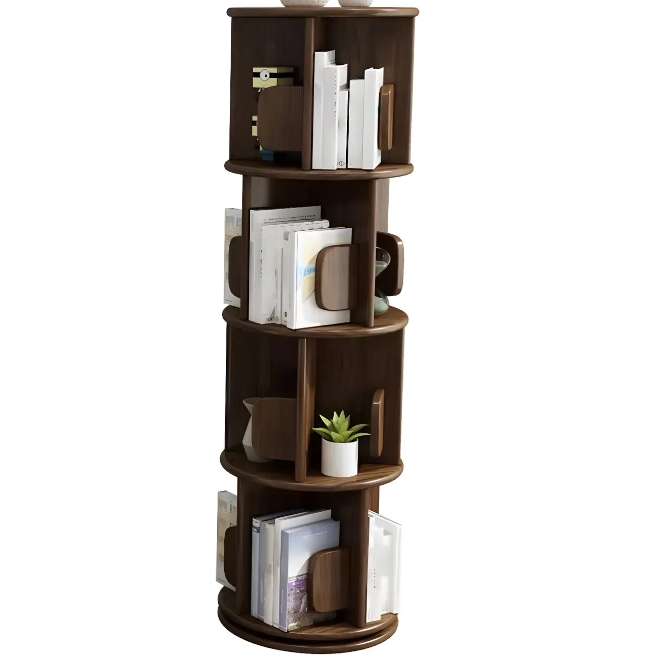 Rotatable Modern Solid Wood Geometric Display Bookcase Image - 12