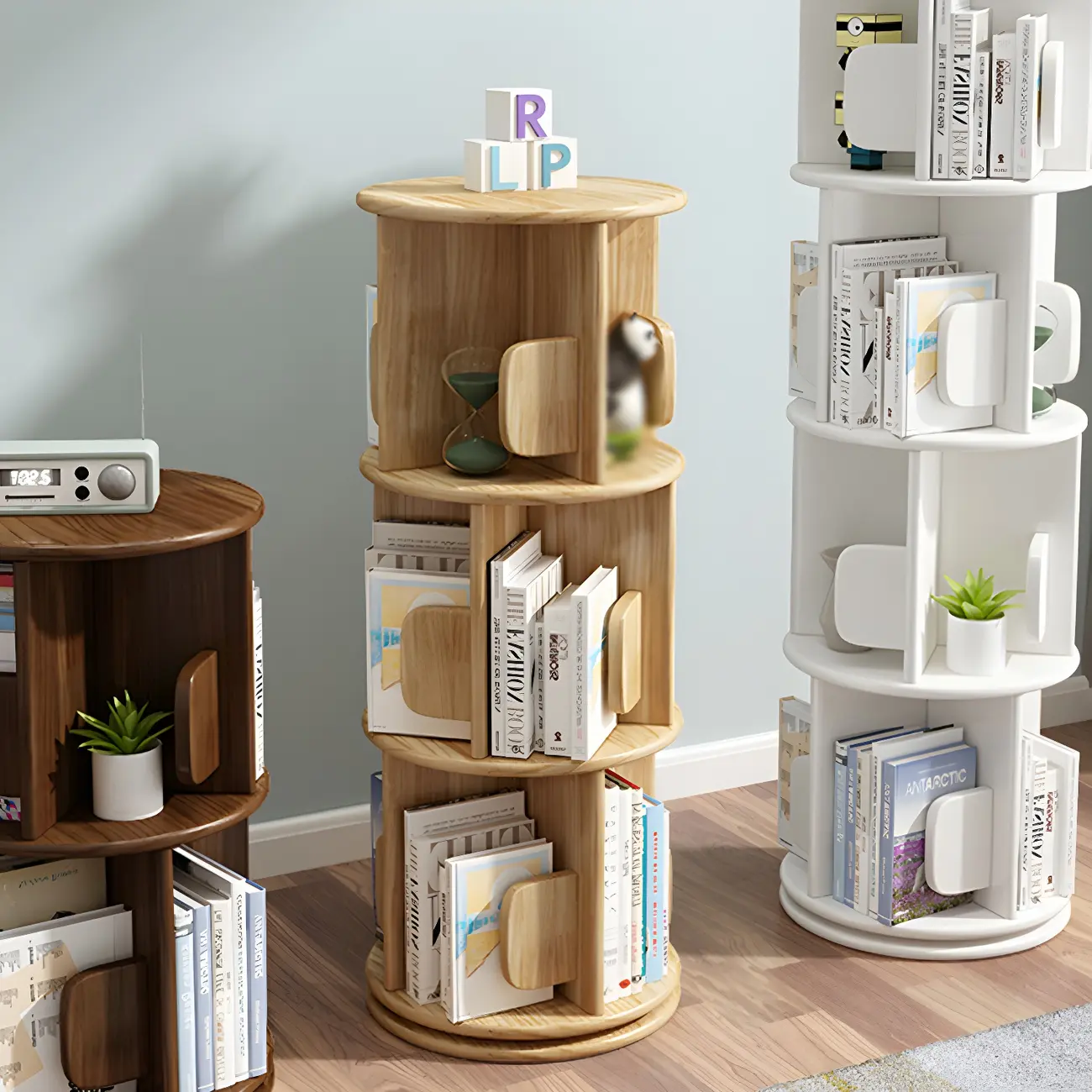 Rotatable Modern Solid Wood Geometric Display Bookcase Image - 5 | homeyfad