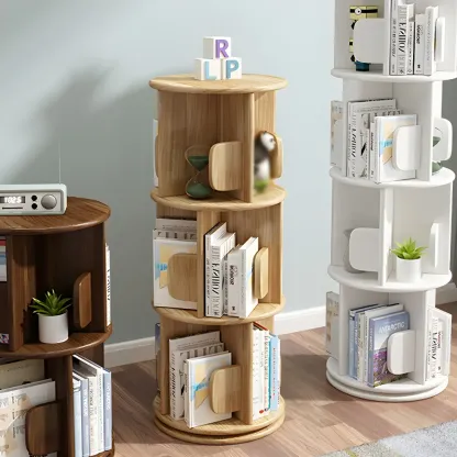 Rotatable Modern Solid Wood Geometric Display Bookcase Image - 5