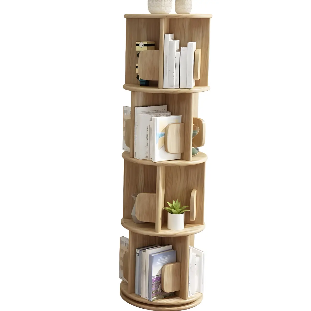 Rotatable Modern Solid Wood Geometric Display Bookcase Image - 13 | homeyfad