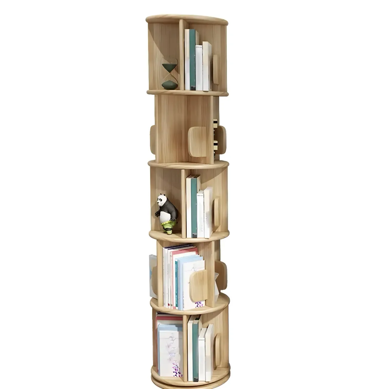 Rotatable Modern Solid Wood Geometric Display Bookcase Image - 14