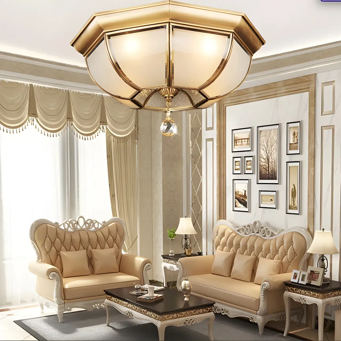 Vintage Glass Flush Mount Light for Elegant Living Room Image - 2