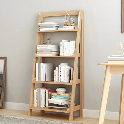 Minimalist Wooden Ladder Storage Bookcase in Walnut Image - 3