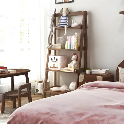 Minimalist Wooden Ladder Storage Bookcase in Walnut Image - 6