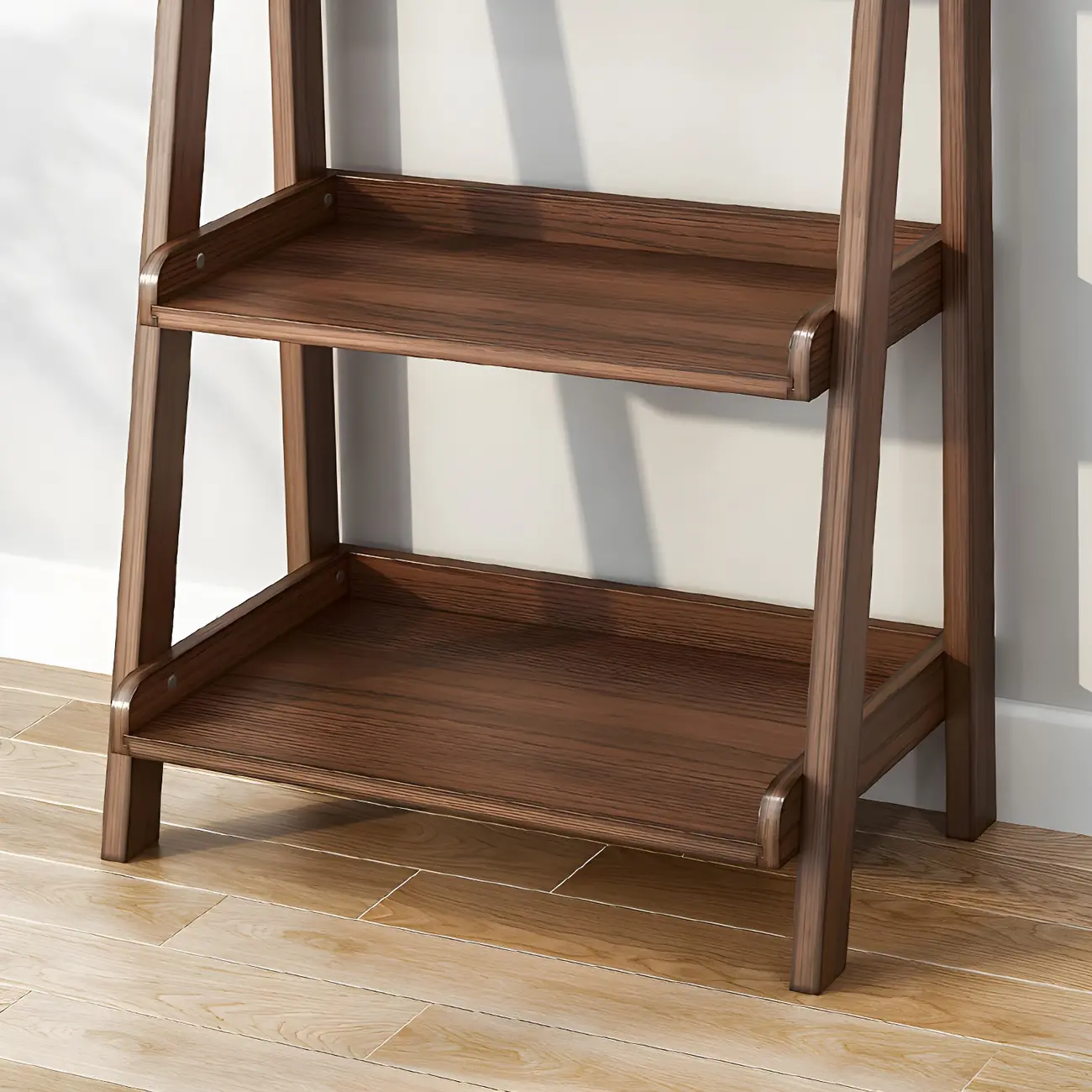 Minimalist Wooden Ladder Storage Bookcase in Walnut Image - 10 | homeyfad