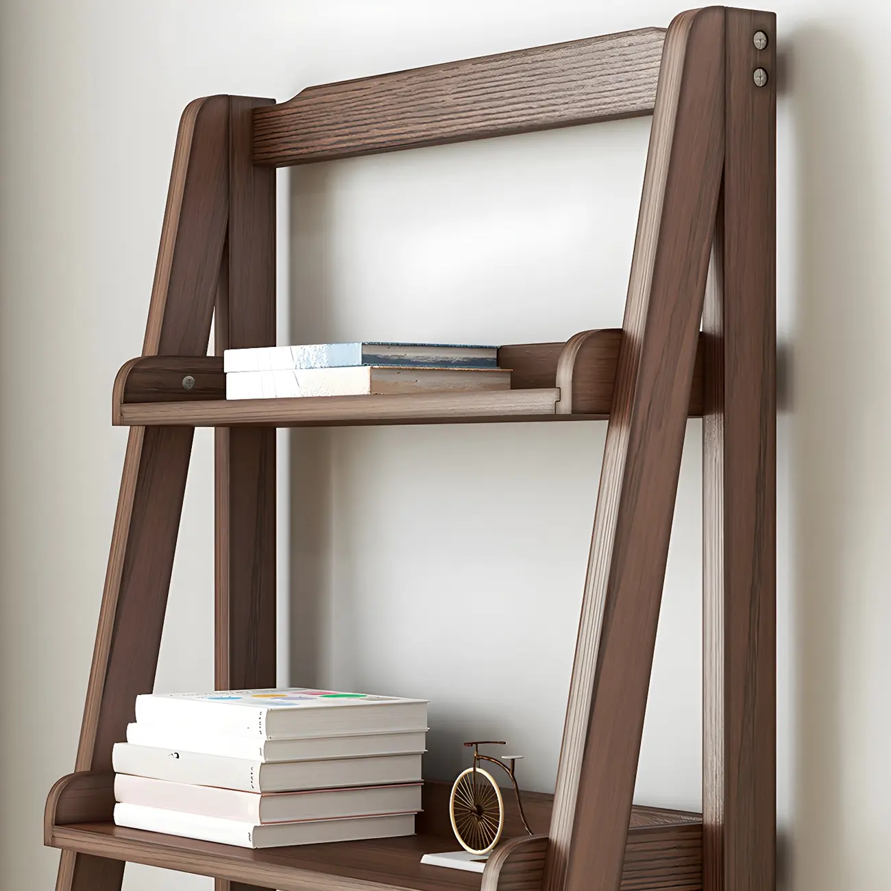 Minimalist Wooden Ladder Storage Bookcase in Walnut Image - 11 | homeyfad