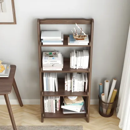 Minimalist Wooden Ladder Storage Bookcase in Walnut Image - 15