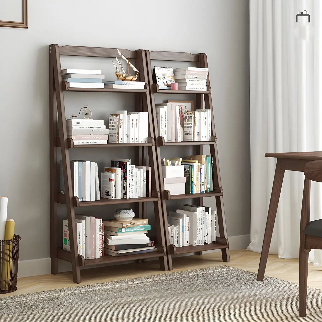 Minimalist Wooden Ladder Storage Bookcase in Walnut Image - 17 | homeyfad