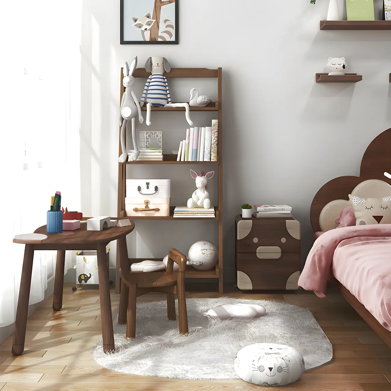 Minimalist Wooden Ladder Storage Bookcase in Walnut Image - 19 | homeyfad