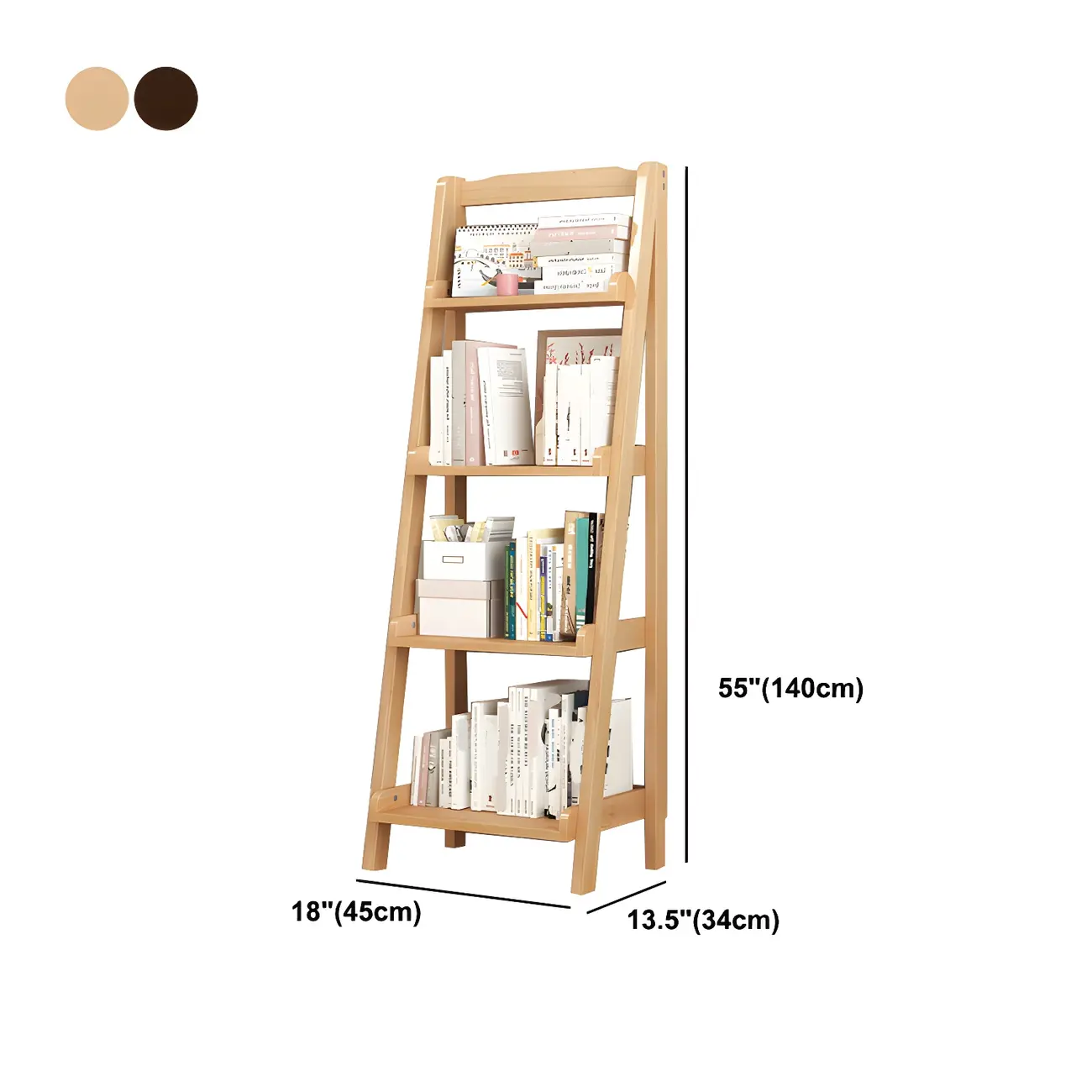 Minimalist Wooden Ladder Storage Bookcase in Walnut #size | homeyfad