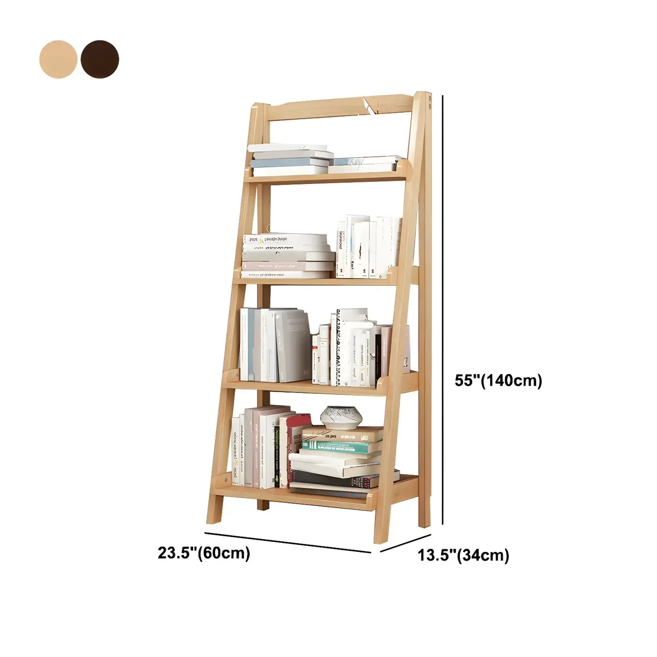 Minimalist Wooden Ladder Storage Bookcase in Walnut Image - 21
